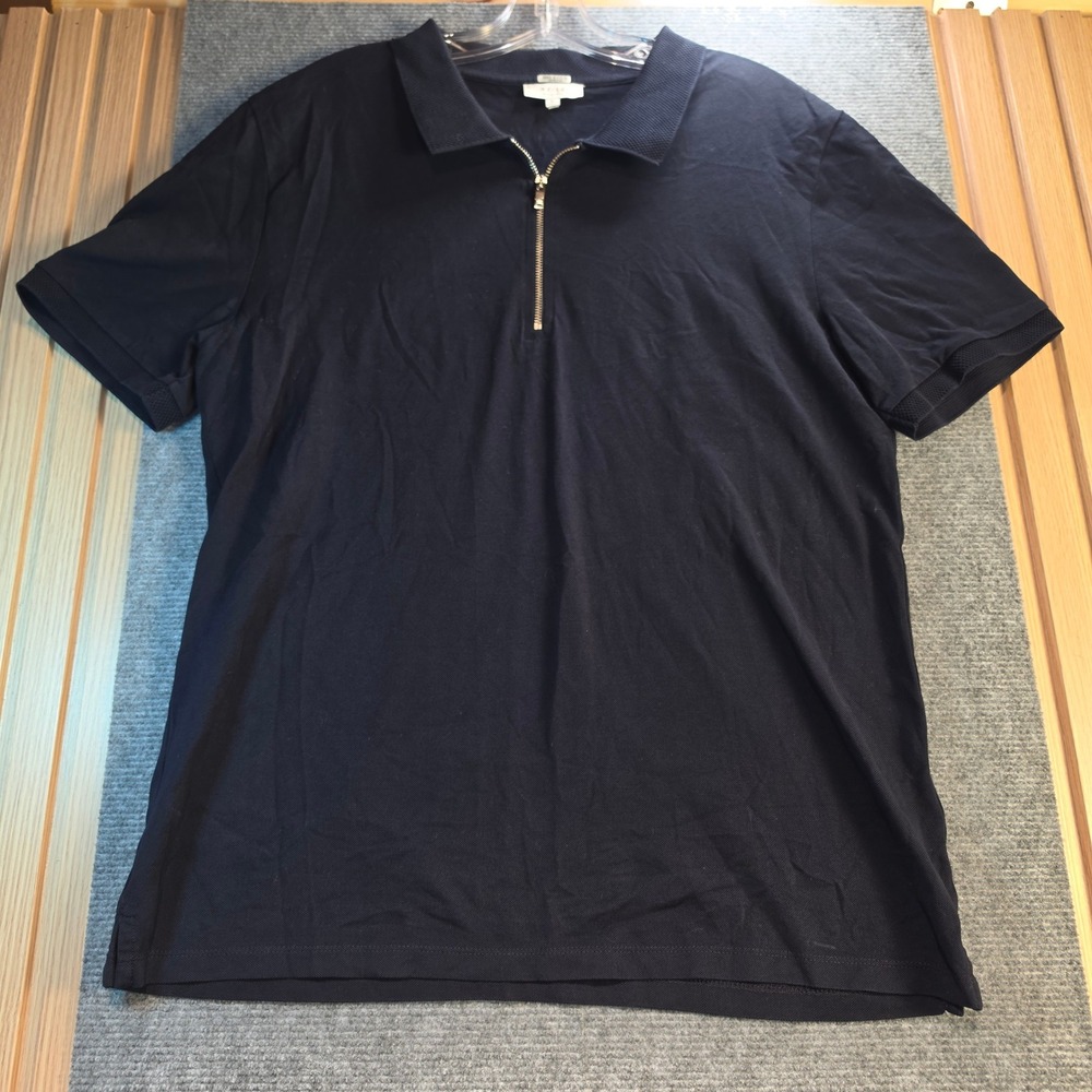 Reiss Polo Shirt Men Large Navy Blue Good Egyptian Cotton Quarter Zip Jude